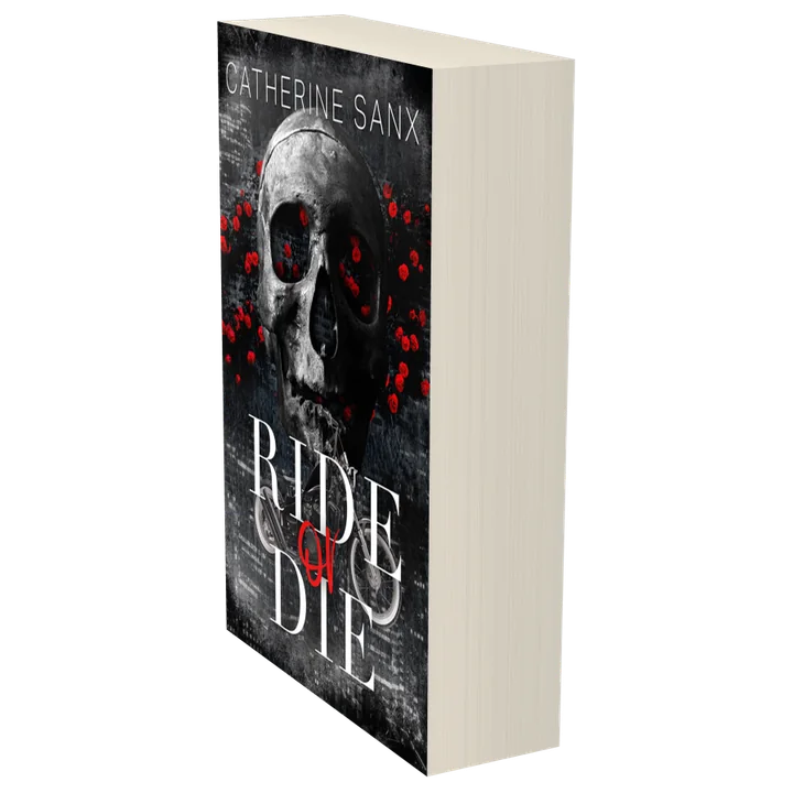 Thick single paperback mockup turned to show the page block